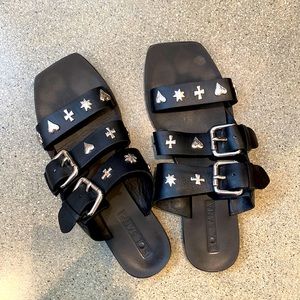 Solsana sandals, black leather, size 38/8